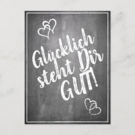 Postal Festiva ¡Glücklich steht Dir gut! - im Kreidetafelstil
