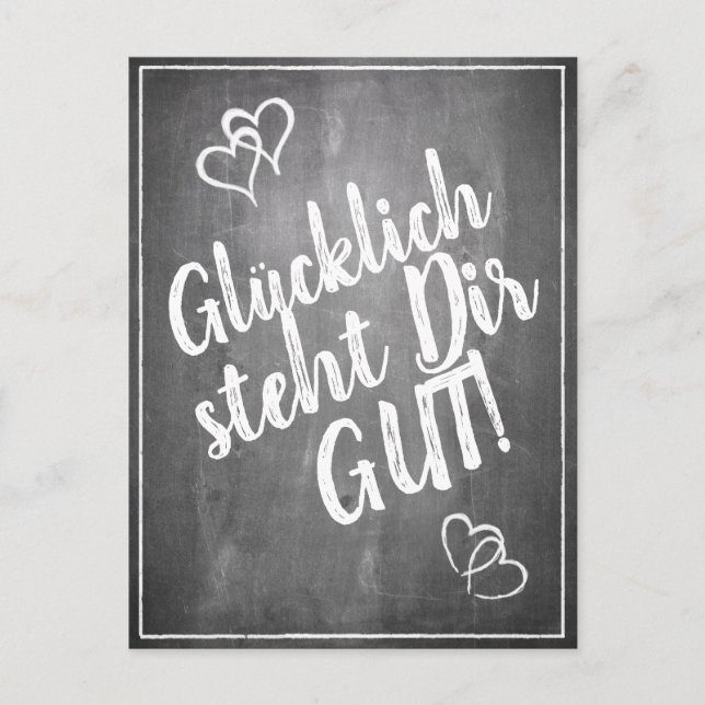 Postal Festiva ¡Glücklich steht Dir gut! - im Kreidetafelstil (Anverso)