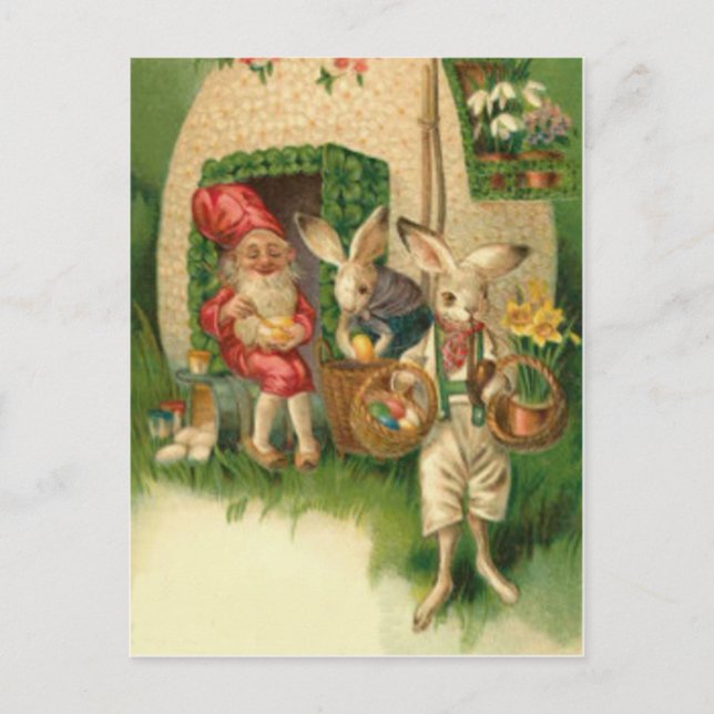 Postal Festiva Gnome de la flor de huevo pintado de conejo de Pas (Anverso)