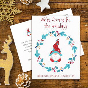 Postal Festiva Gnome for Holidays Cute Fun Elf Floral Wreath