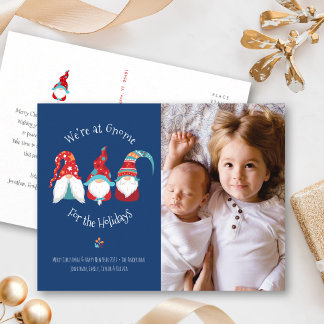 Postal Festiva Gnome for Holidays Cute Fun Elf Personalizado Blue