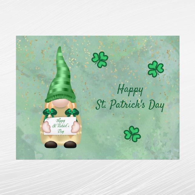 Postal Festiva Gnome Green Gold Shamrock St Patrons Day (Subido por el creador)