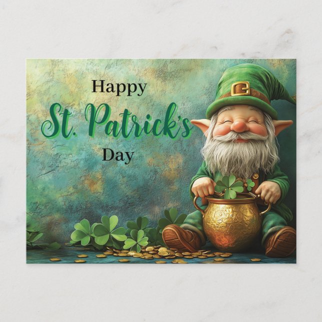 Postal Festiva Gnome Leprechaun y Pot of Gold St. (Anverso)