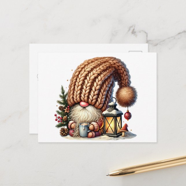 Postal Festiva Gnome Made Eggnog Holiday Postcard (Anverso/Reverso In Situ)