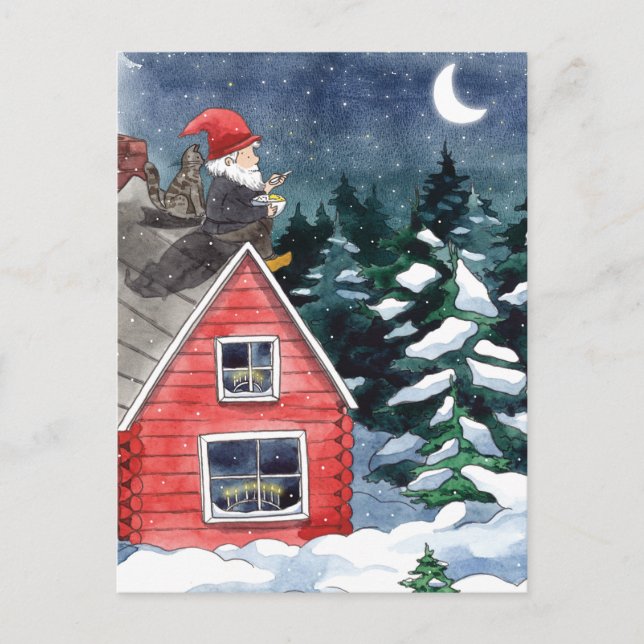 Postal Festiva Gnome Navidades suecos de Whimsical Tomten (Anverso)