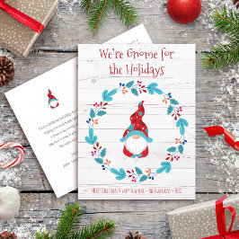 Postal Festiva Gnome para vacaciones Cute Elf Floral Wreath Rústi