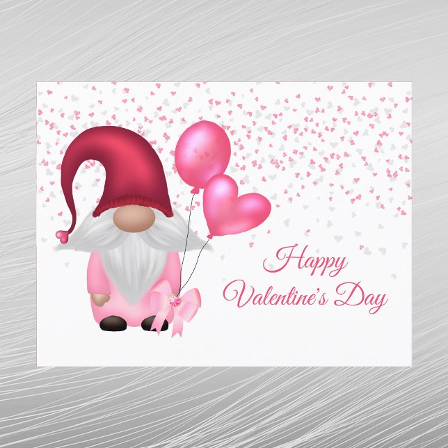 Postal Festiva Gnome Pink Balloons Valentine (Subido por el creador)