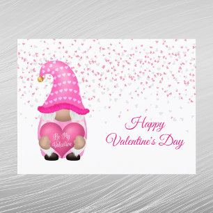 Postal Festiva Gnome Pink Heart Be My Valentine
