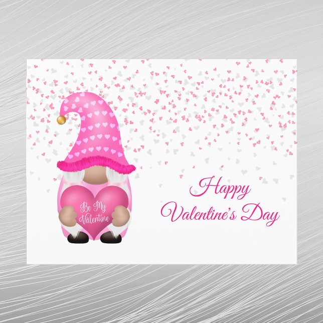 Postal Festiva Gnome Pink Heart Be My Valentine (Subido por el creador)