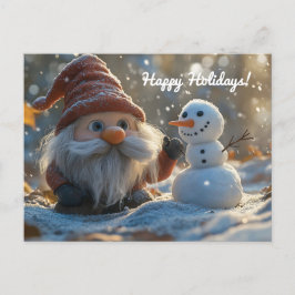 Postal Festiva Gnome y Snowman adorables en el país de las maravi