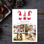 Postal Festiva Gnomes Minimal Modern Christmas Photo Collage<br><div class="desc">Minimal modern photo collage holiday postcard featuring three cute nordic Christmas gnomes with red and white seasonal Scandinavian style hats and tunics. You can personalize a "Happy Holidays, "Merry Christmas, " etc., greeting in coordinating red script and your name and the year in simple modern typography. Customize with four photographs....</div>
