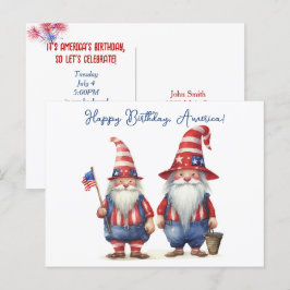 Postal Festiva Gnomes patrióticos estadounidenses