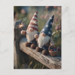 Postal Festiva Gnomes patrióticos norteamericanos con espumantes