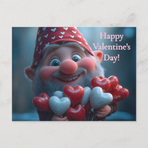 Postal Festiva Gnomo caprichoso del día de San Valentín con globo