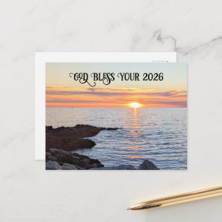 Postal Festiva God Bless 2026 New Year Golden Sunset Photo