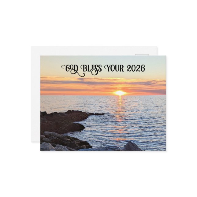 Postal Festiva God Bless 2026 New Year Golden Sunset Photo (Anverso/Reverso In Situ)