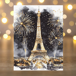 Postal Festiva Gold Black Paris Eiffel Tower Happy New Year