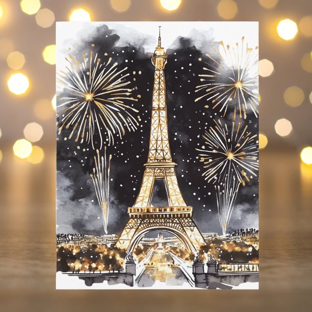 Postal Festiva Gold Black Paris Eiffel Tower Happy New Year (Subido por el creador)