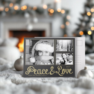 Postal Festiva Gold Peace Love 3 Foto Postcard moderna