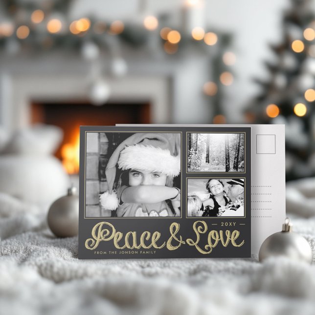 Postal Festiva Gold Peace Love 3 Foto Postcard moderna (Subido por el creador)