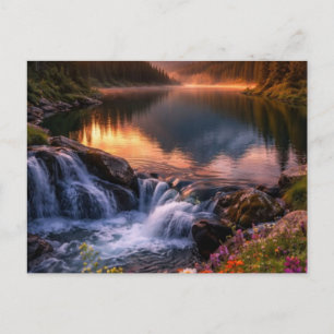 Postal Festiva Golden Alpine Sunset Over Majestic Peaks Artwork