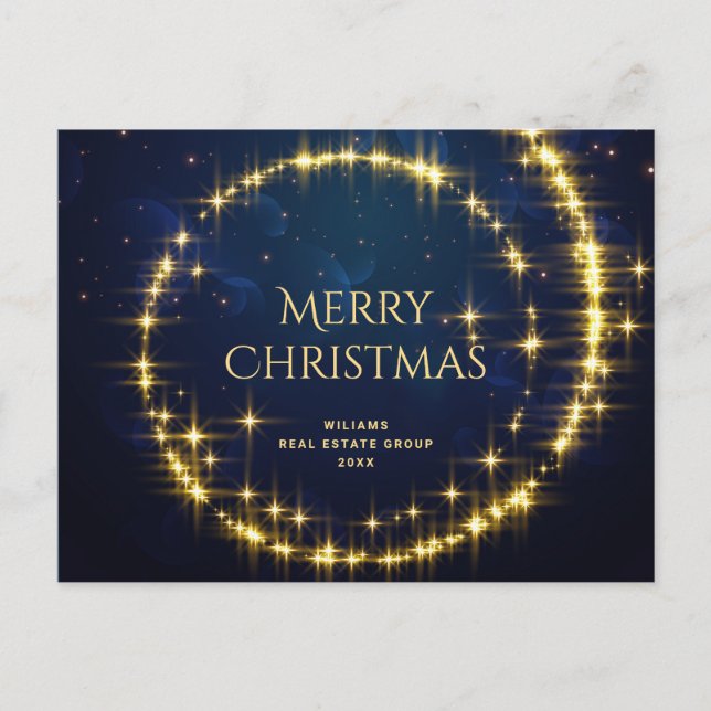 Postal Festiva Golden Blue Navidades Stars Corporate Greeting (Anverso)