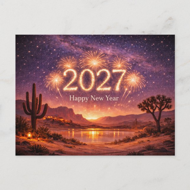 Postal Festiva Golden Fireworks 2027 Desert Night Sky Celebration (Anverso)