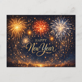 Postal Festiva Golden Fireworks Night Sky New Year