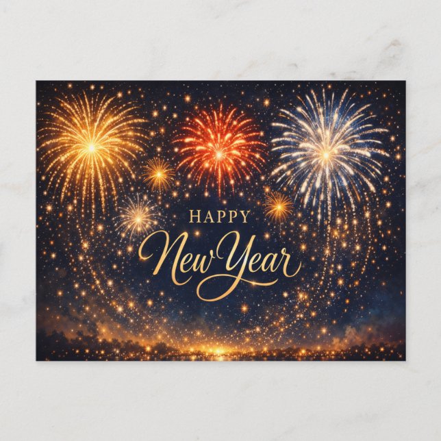 Postal Festiva Golden Fireworks Night Sky New Year (Anverso)