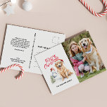 POSTAL FESTIVA GOLDEN RETRIEVE SANTA NAVIDADES FOTO ÚNICA<br><div class="desc">Las postales de nuestros Navidades inspirados en Golden Retriever cuentan con una imagen acuarela de Golden Retriever en Santa sombreros y un divertido muñeco de nieve y la cita "Feliz Navidad" en rojo. Añada la foto de su perro o un retrato familiar con su mascota o amigo peludo. En la...</div>