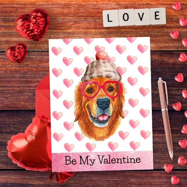 Postal Festiva Golden Retriever Be My Valentine (Subido por el creador)