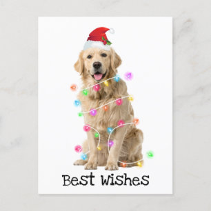 Postal Festiva Golden Retriever con luces Navidades