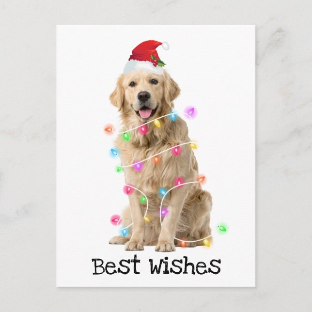 Postal Festiva Golden Retriever con luces Navidades (Anverso)