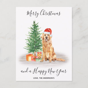 Postal Festiva Golden Retriever Dog Lover Cute Merry Christmas Ho