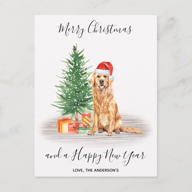 Postal Festiva Golden Retriever Dog Lover Cute Merry Christmas Ho (Anverso)