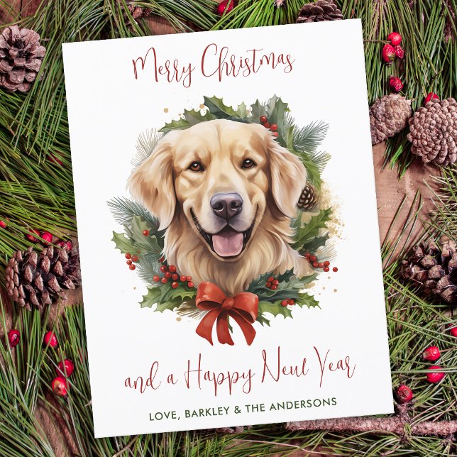 Postal Festiva Golden Retriever Dog Trendy Merry Christmas (Subido por el creador)