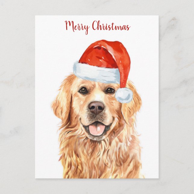 Postal Festiva Golden Retriever Merry Christmas Puppy Dog (Anverso)
