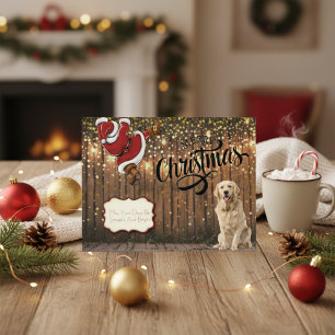 Postal Festiva Golden Retriever Santa Navidades