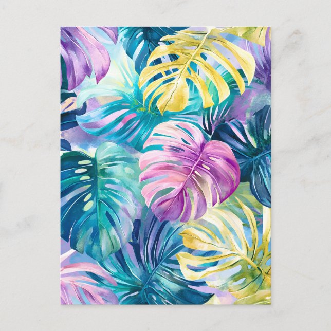 Postal Festiva Golden Watercolor Tropical Leaves Paradise (Anverso)