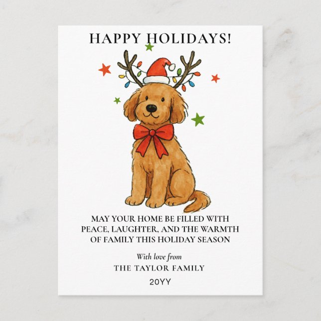 Postal Festiva Goldendoodle Dog Reindeer Antlers Puppy Christmas (Anverso)