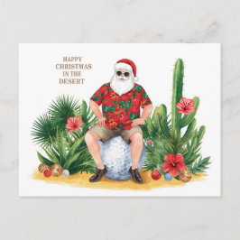 Postal Festiva Golf Desert Christmas Cactus Santa Claus Golfer
