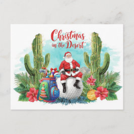 Postal Festiva Golf Desert Christmas Cactus Santa Claus Golfer