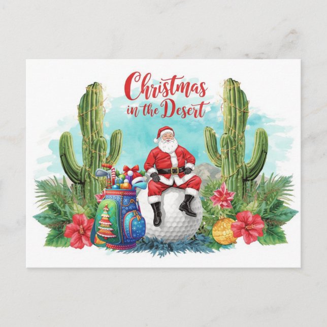 Postal Festiva Golf Desert Christmas Cactus Santa Claus Golfer (Anverso)