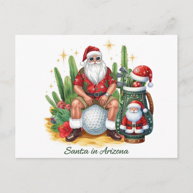 Postal Festiva Golf Desert Christmas Cactus Santa Claus Golfer (Anverso)