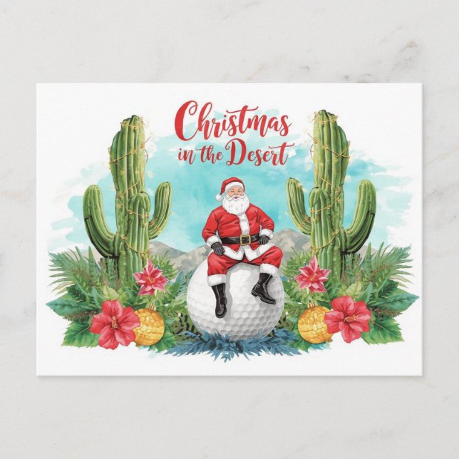 Postal Festiva Golf Desert Christmas Cactus Santa Claus Golfer (Anverso)
