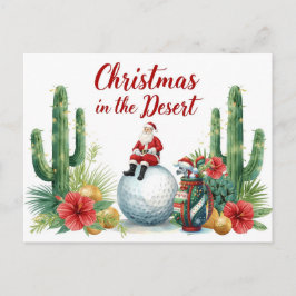 Postal Festiva Golf Desert Christmas Cactus Santa Claus Golfer