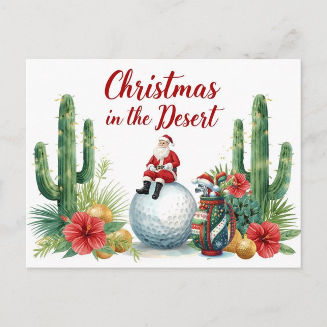 Postal Festiva Golf Desert Christmas Cactus Santa Claus Golfer (Anverso)