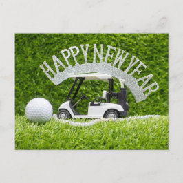 Postal Festiva Golf Feliz Año Nuevo con hierba verde para Golfer