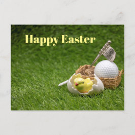 Postal Festiva Golf Feliz Pascua con pollo y pelota de golf
