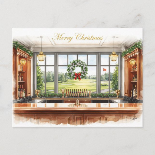 Postal Festiva Golf Merry Christmas from Golf Course Clubhouse (Anverso)
